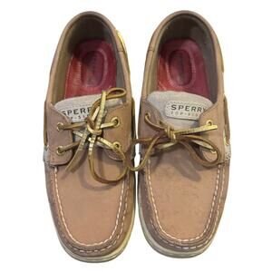 Sperry Top Sider Women's Tan Leather Slip-On Flats Casual Boat Shoes Size 8M